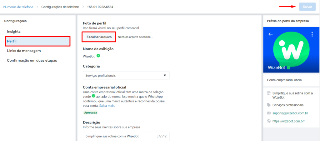 Seção de Perfil