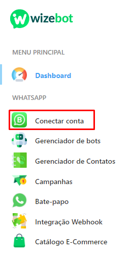Dashboard da WizeBot com botão para conectar novo número do WhatsApp