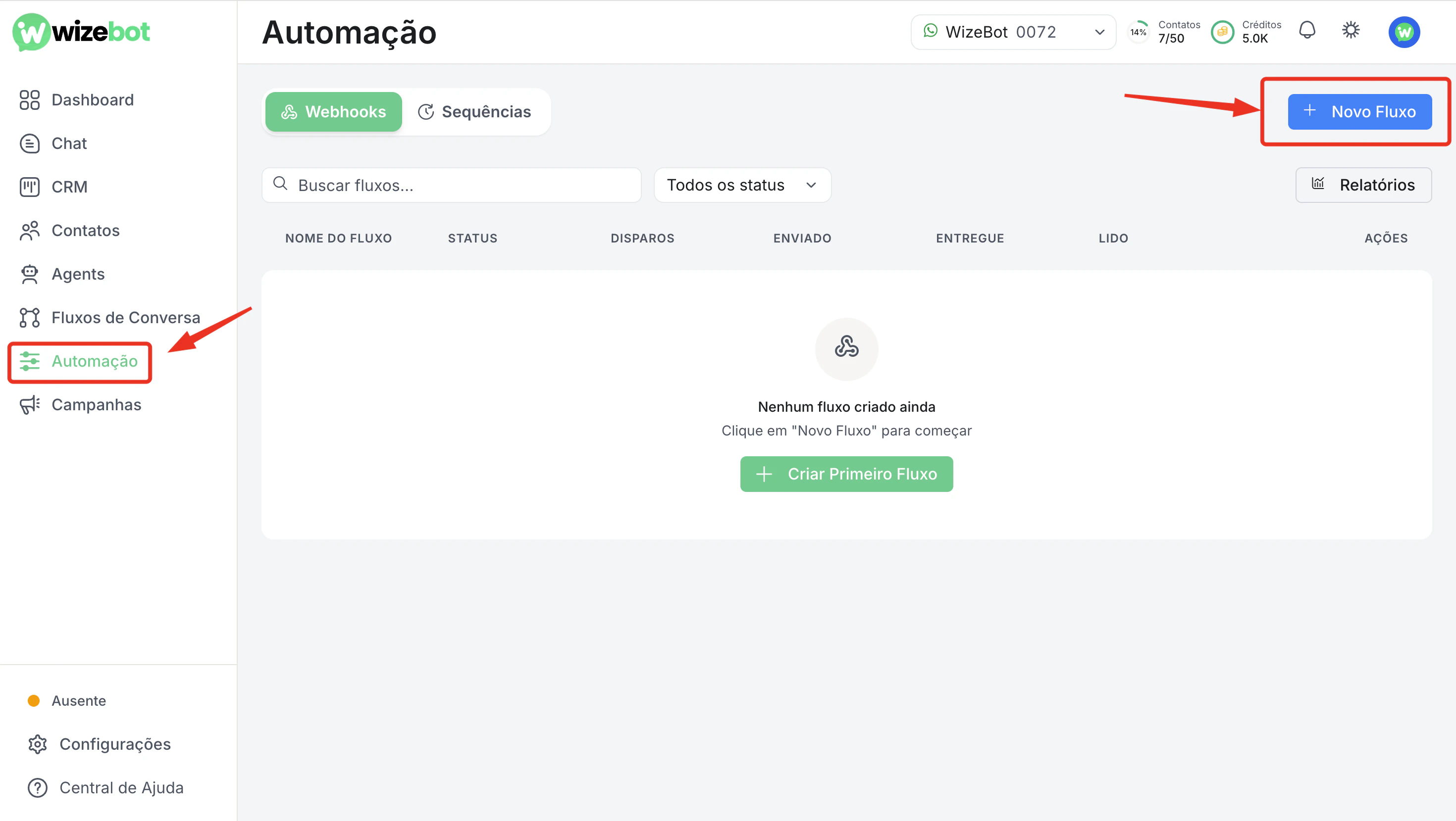 Tela de criação de webhook