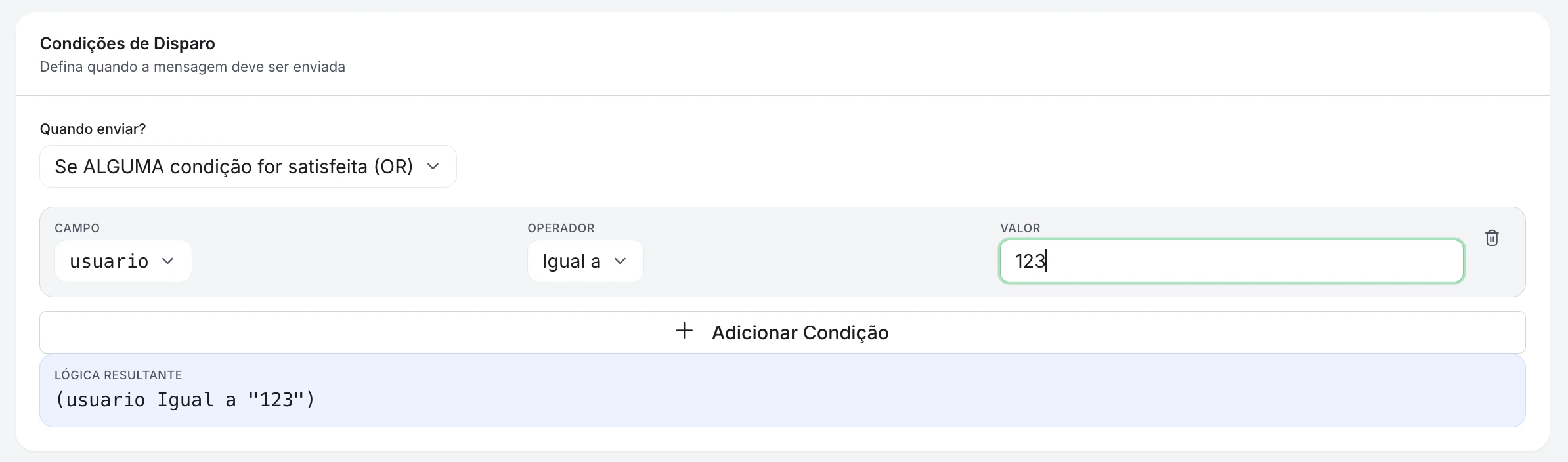 Configuração de condições do webhook