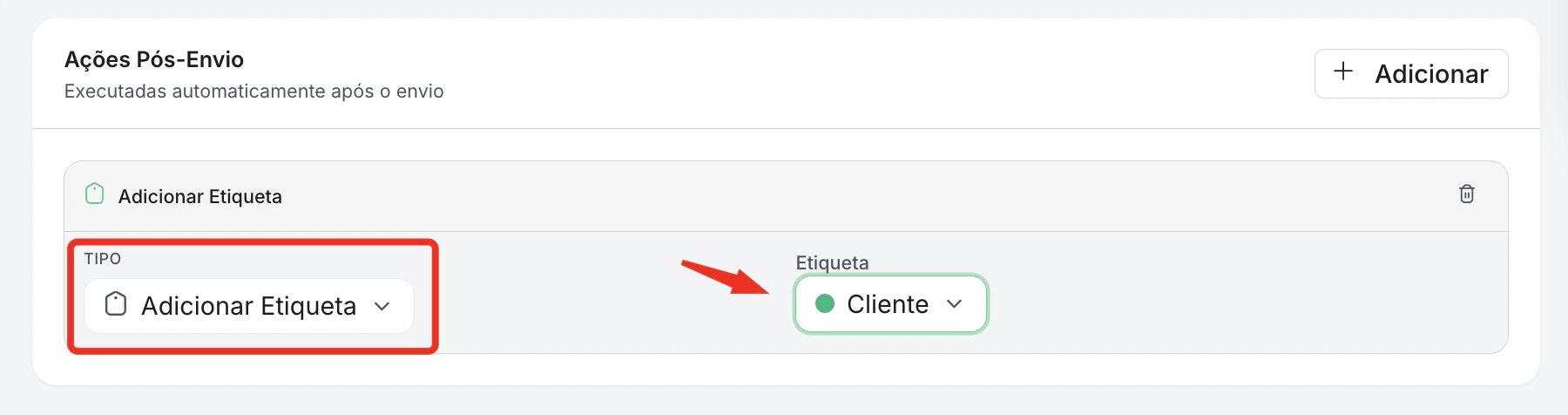 Configuração de ações pós-envio