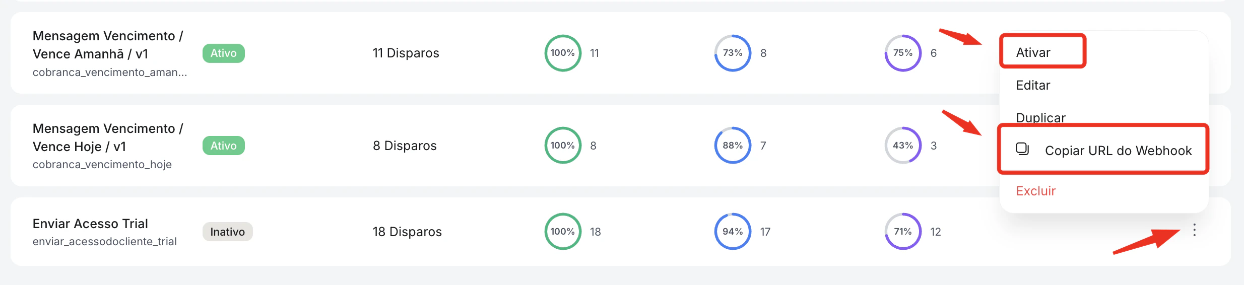 URL do webhook gerada