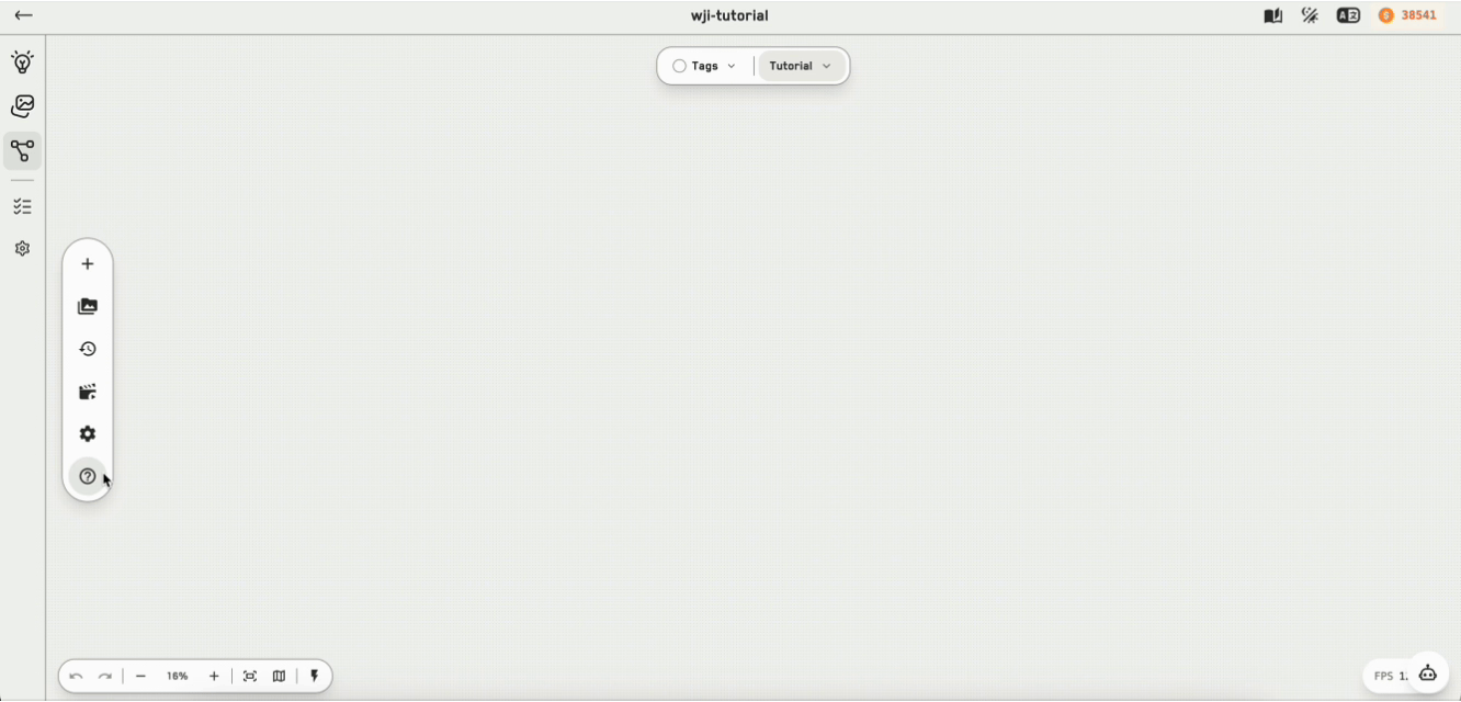 Shortcut help popup showing the node, editing, viewport, and tag groups side by side