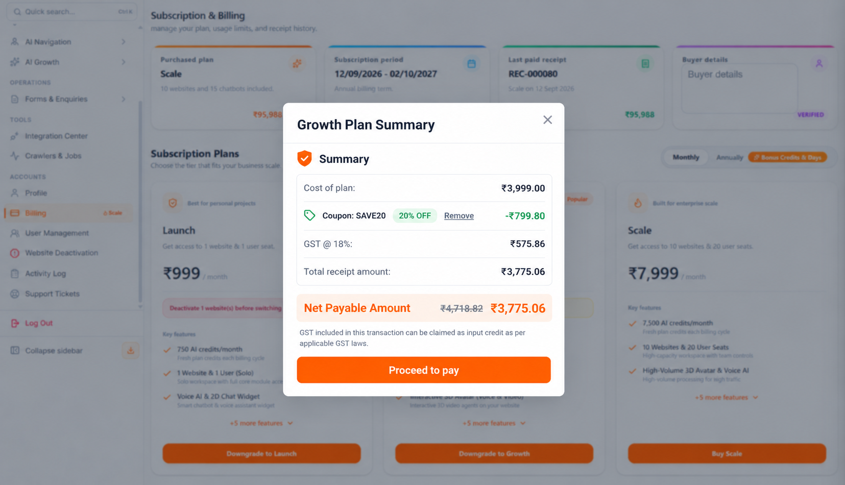 Illustration of a coupon discount in the purchase summary