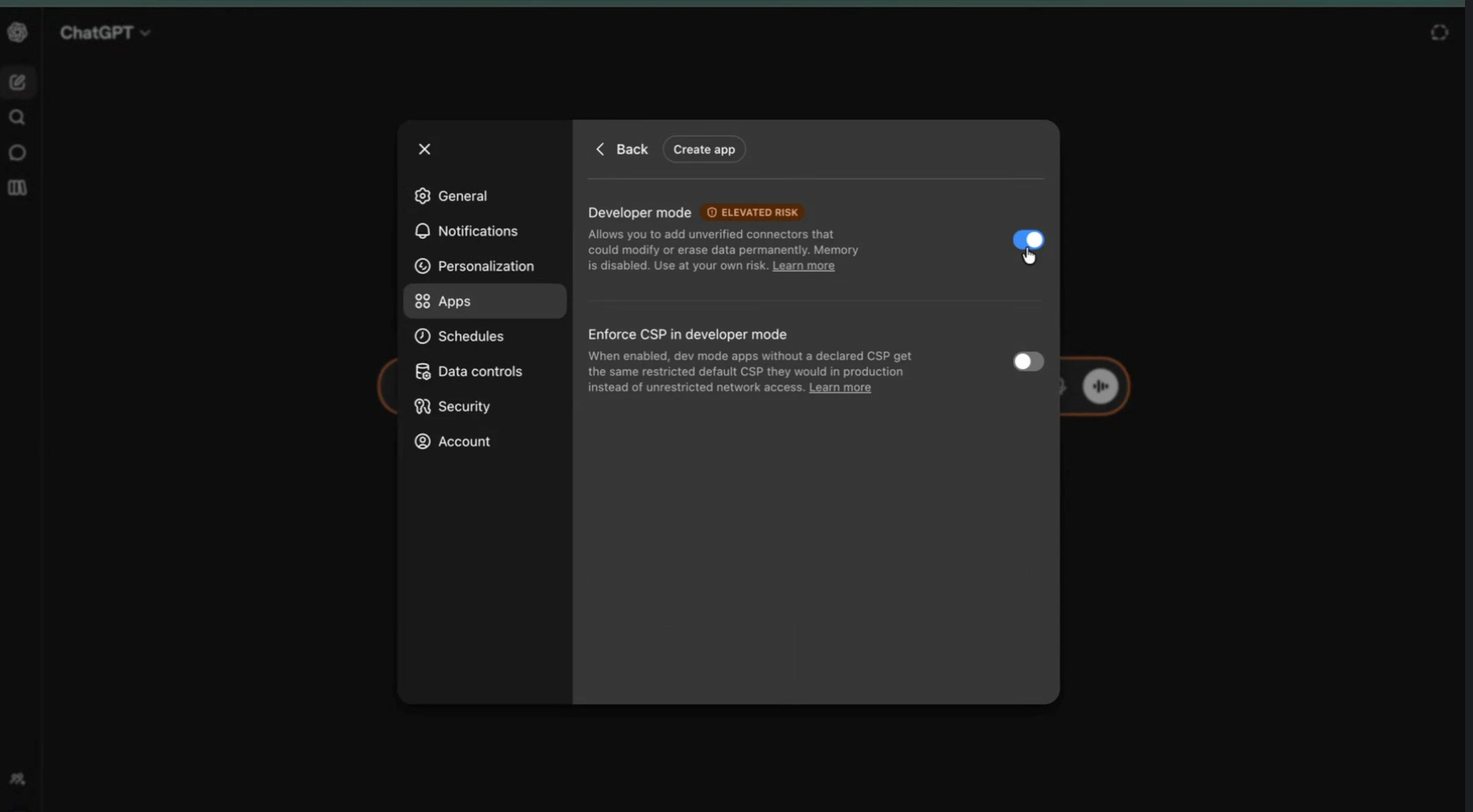 Enable Developer Mode in ChatGPT