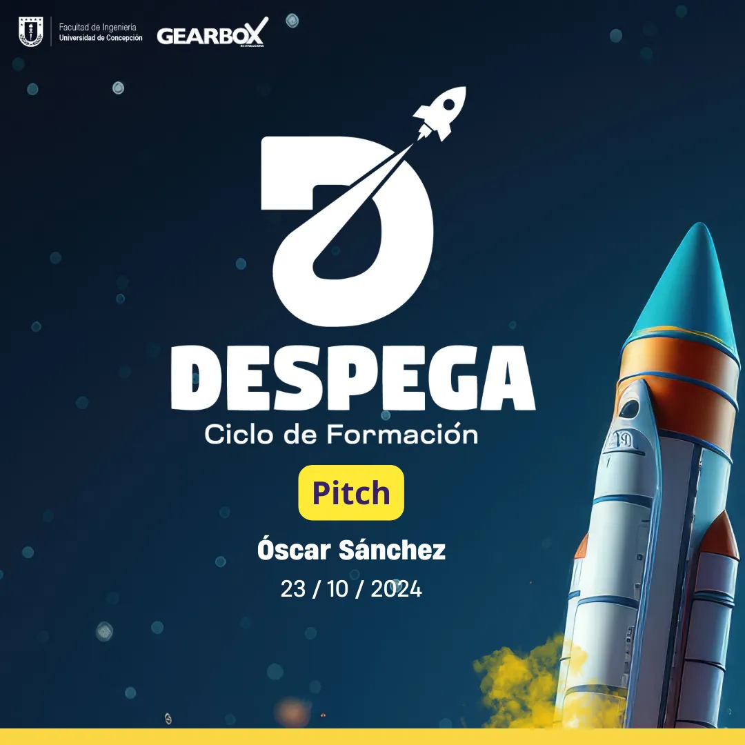 Afiche promocional del evento 'Despega: Ciclo de Formación', con un diseño de cohete despegando, dirigido por Óscar Sánchez, programado para el 23 de octubre de 2024.