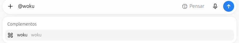 Selector de complementos de ChatGPT en español con woku al escribir arroba woku