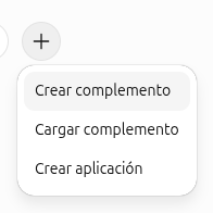 Menú de Complementos de ChatGPT en español con Crear aplicación