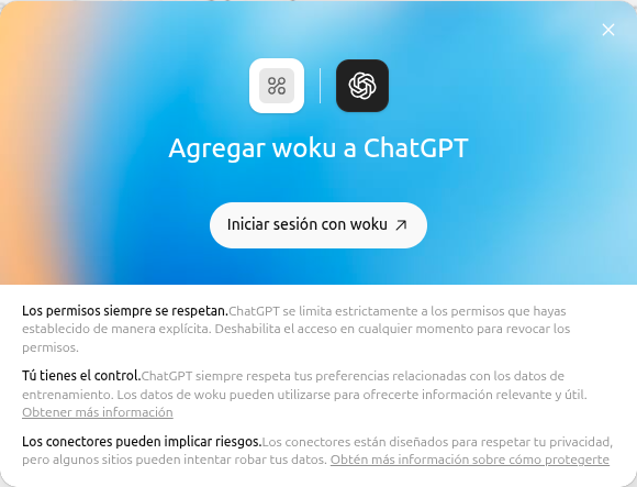 Pantalla de ChatGPT en español que solicita iniciar sesión con woku