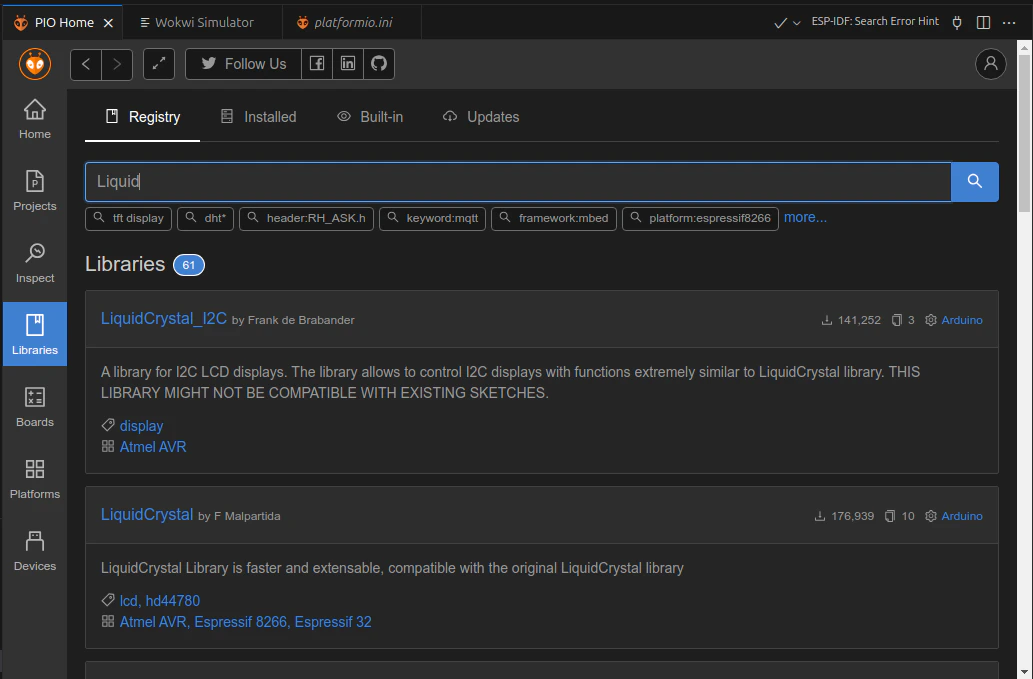 PlatformIO Library Manager