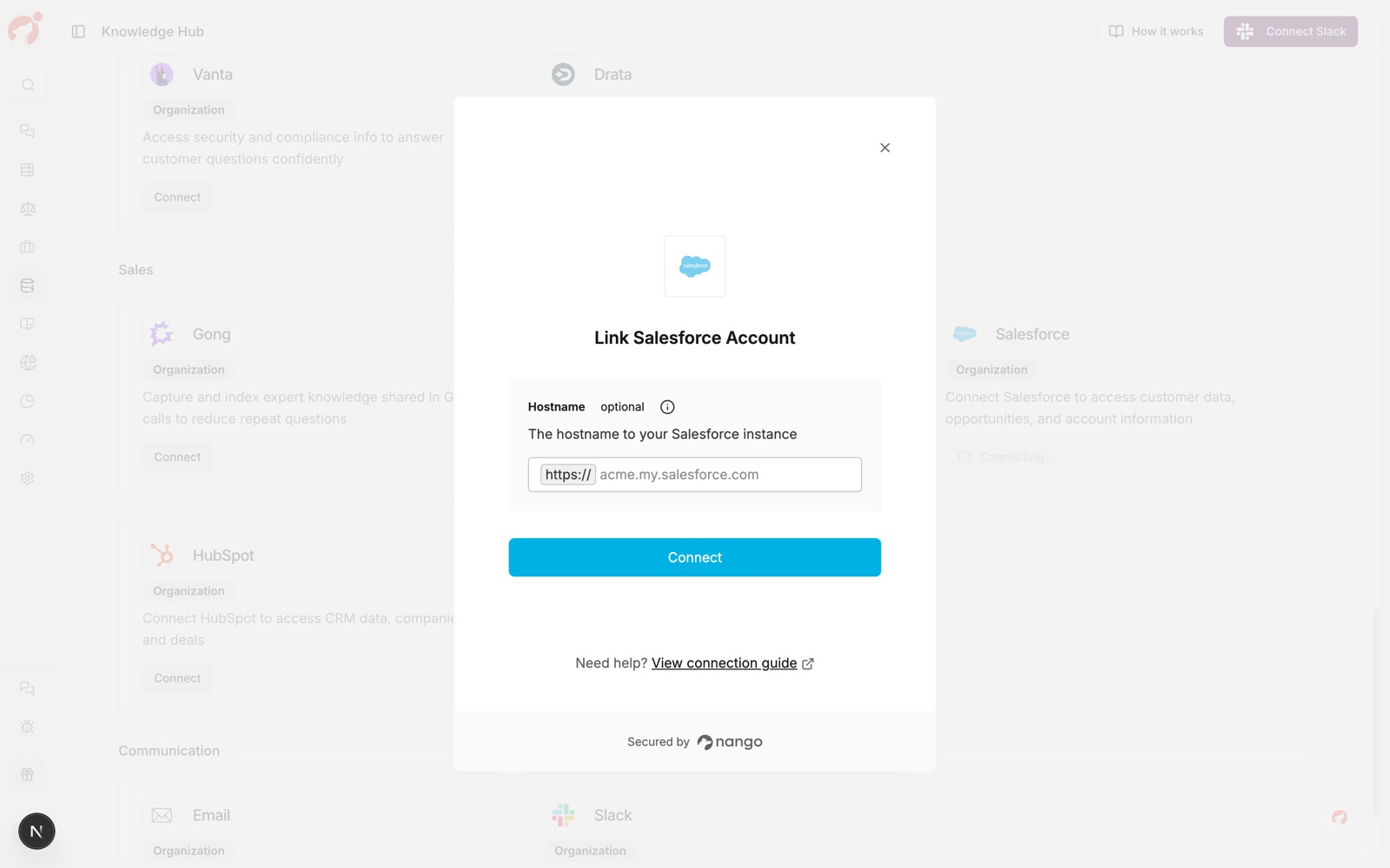 Link Salesforce Account dialog
