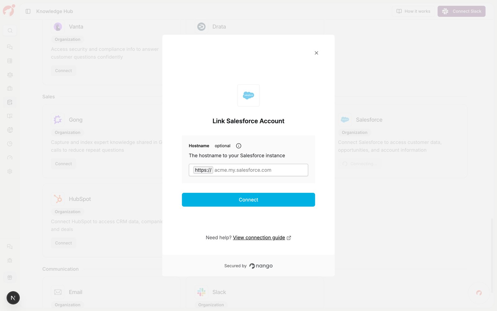 Link Salesforce Account dialog