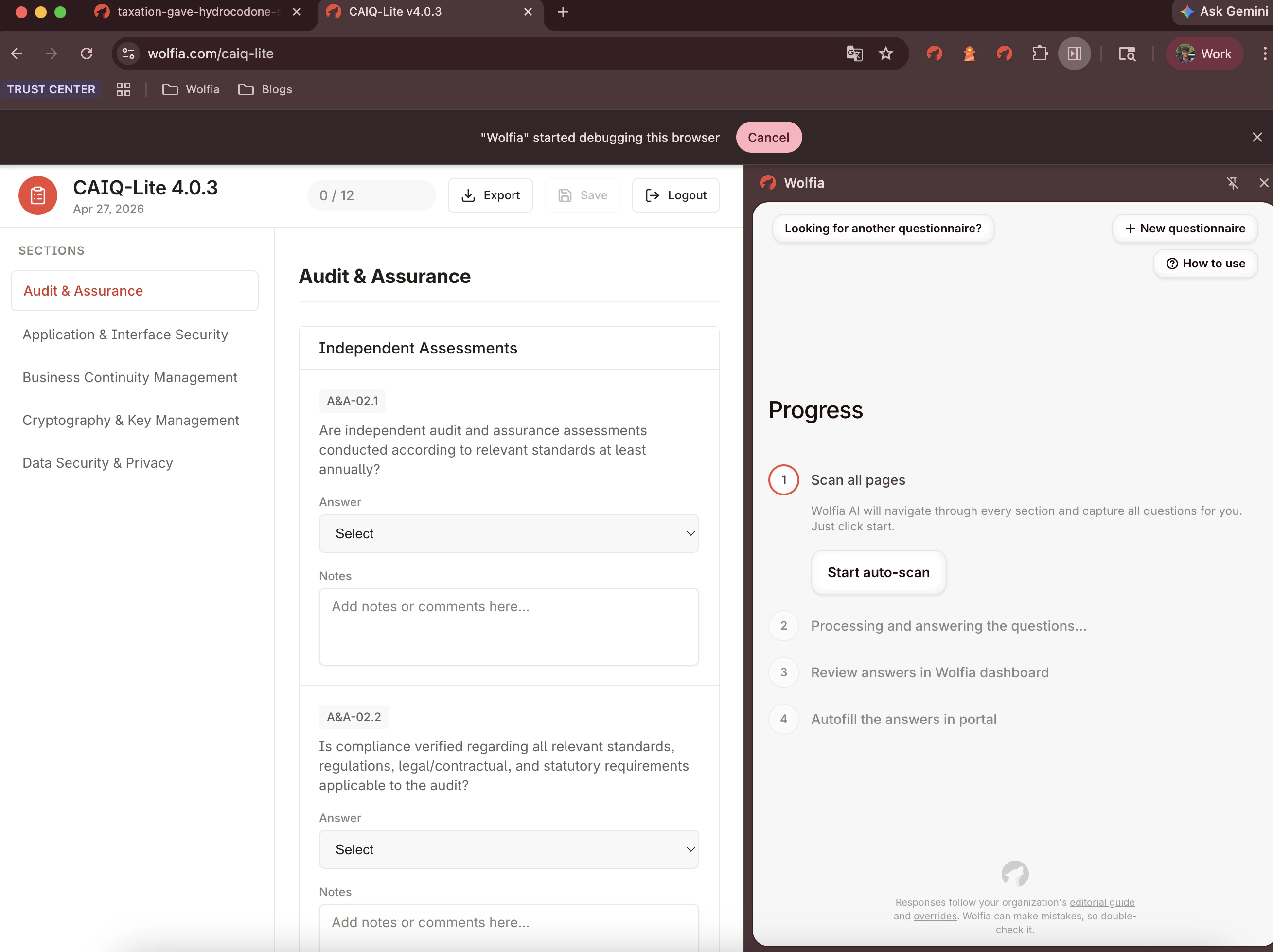 Progress tracker with Start auto-scan button