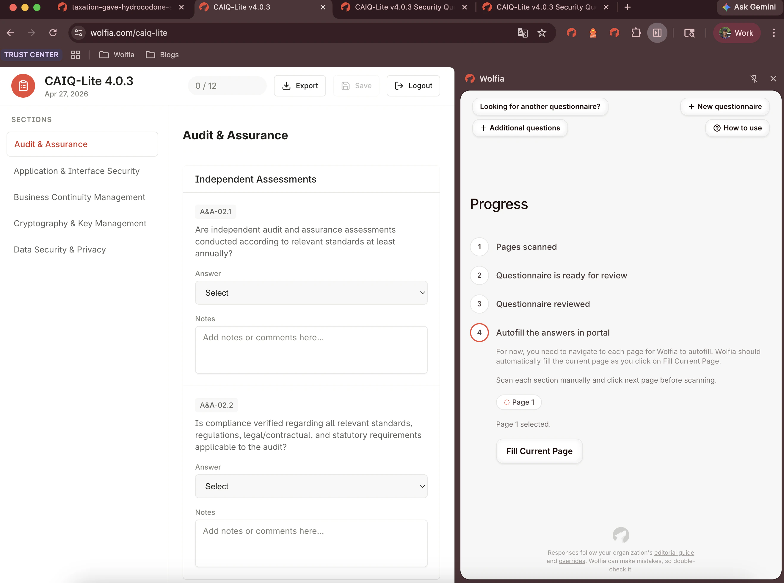Manual fill UI with the Fill Current Page button
