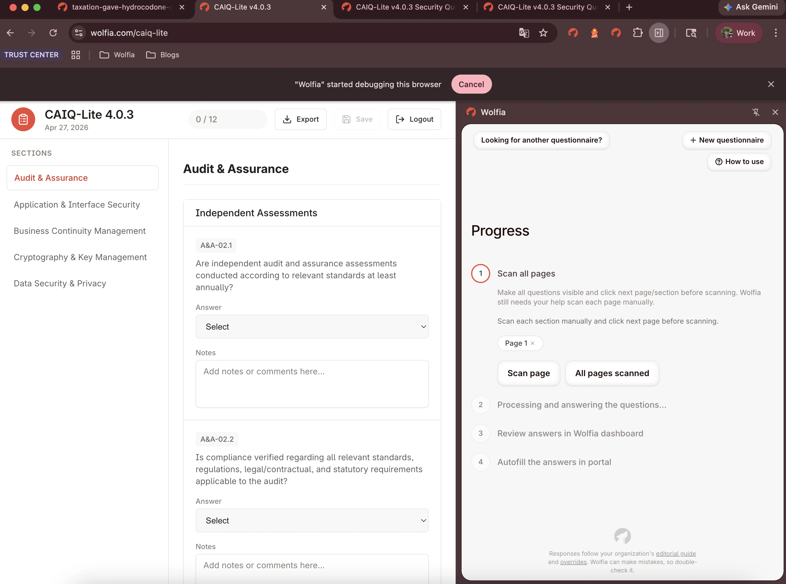 Manual scan UI with the Scan page button