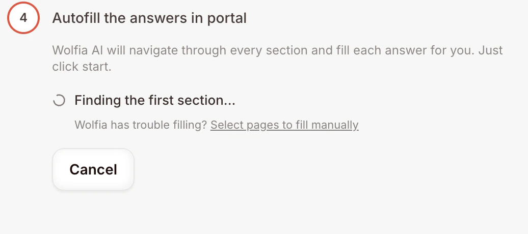 Select pages to fill manually link shown during auto-fill