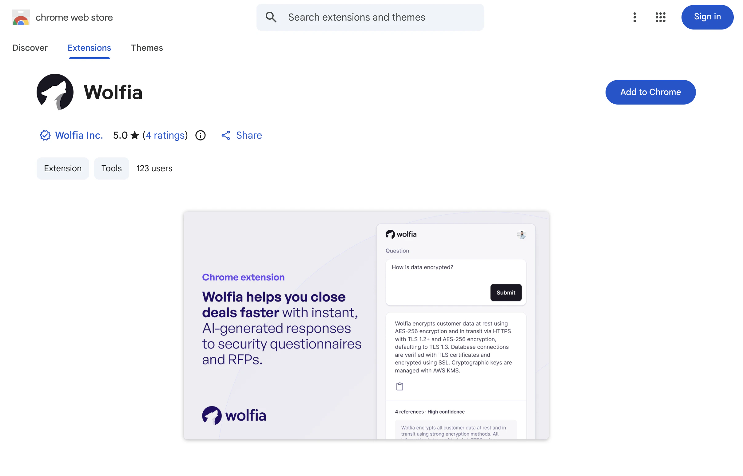 Wolfia listing on the Chrome Web Store