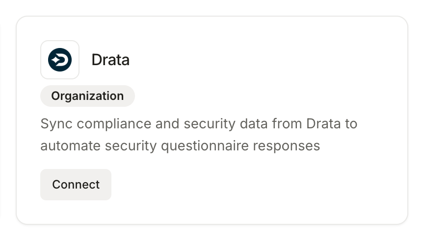 The Drata card in the Knowledge Hub