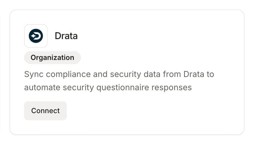 The Drata card in the Knowledge Hub