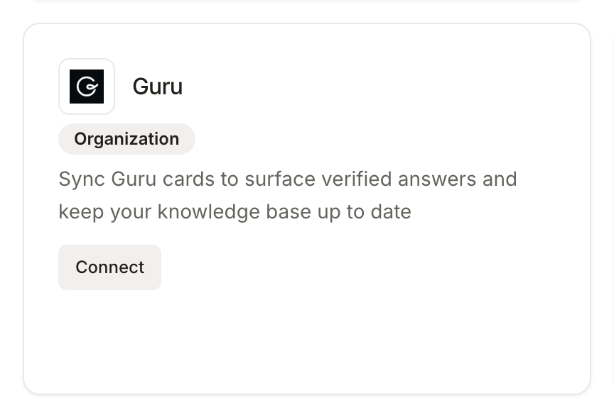 The Guru card in the Knowledge Hub