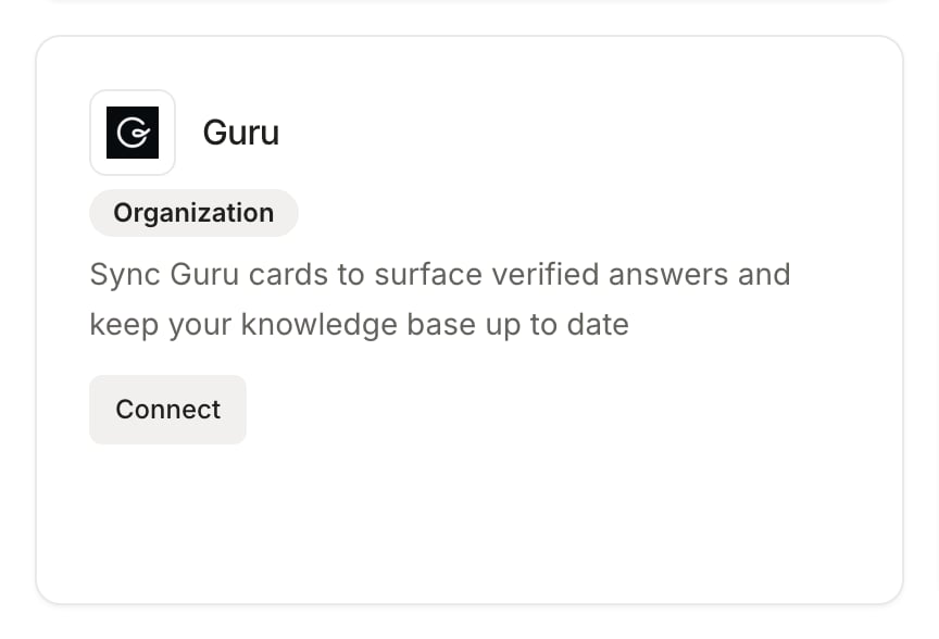 The Guru card in the Knowledge Hub