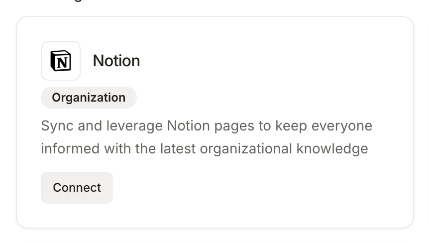 The Notion card in the Knowledge Hub