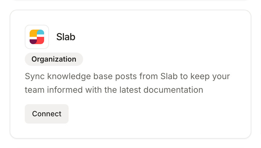 The Slab card in the Knowledge Hub