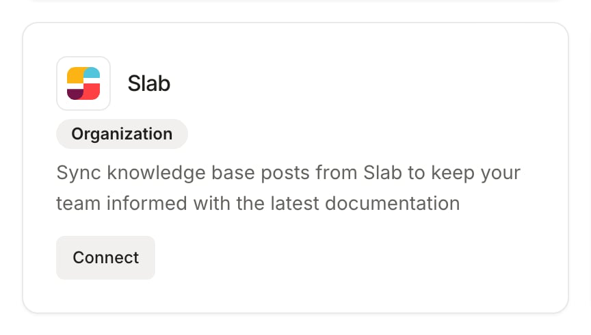 The Slab card in the Knowledge Hub