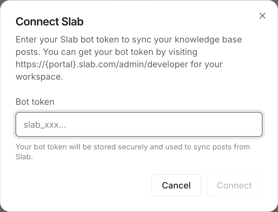 The Connect Slab dialog
