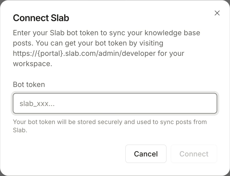 The Connect Slab dialog