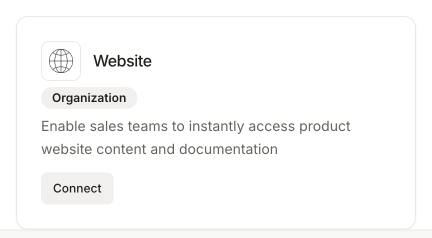 The Website card in the Knowledge Hub