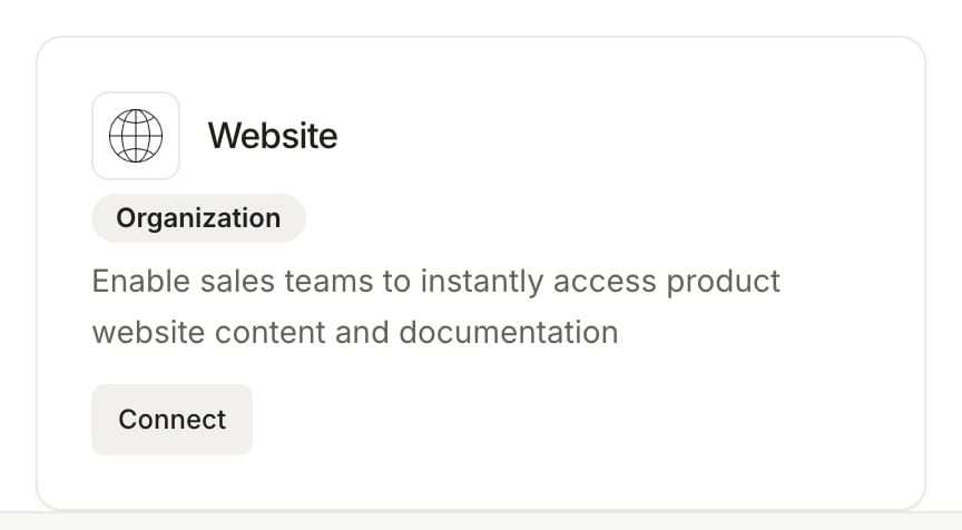 The Website card in the Knowledge Hub