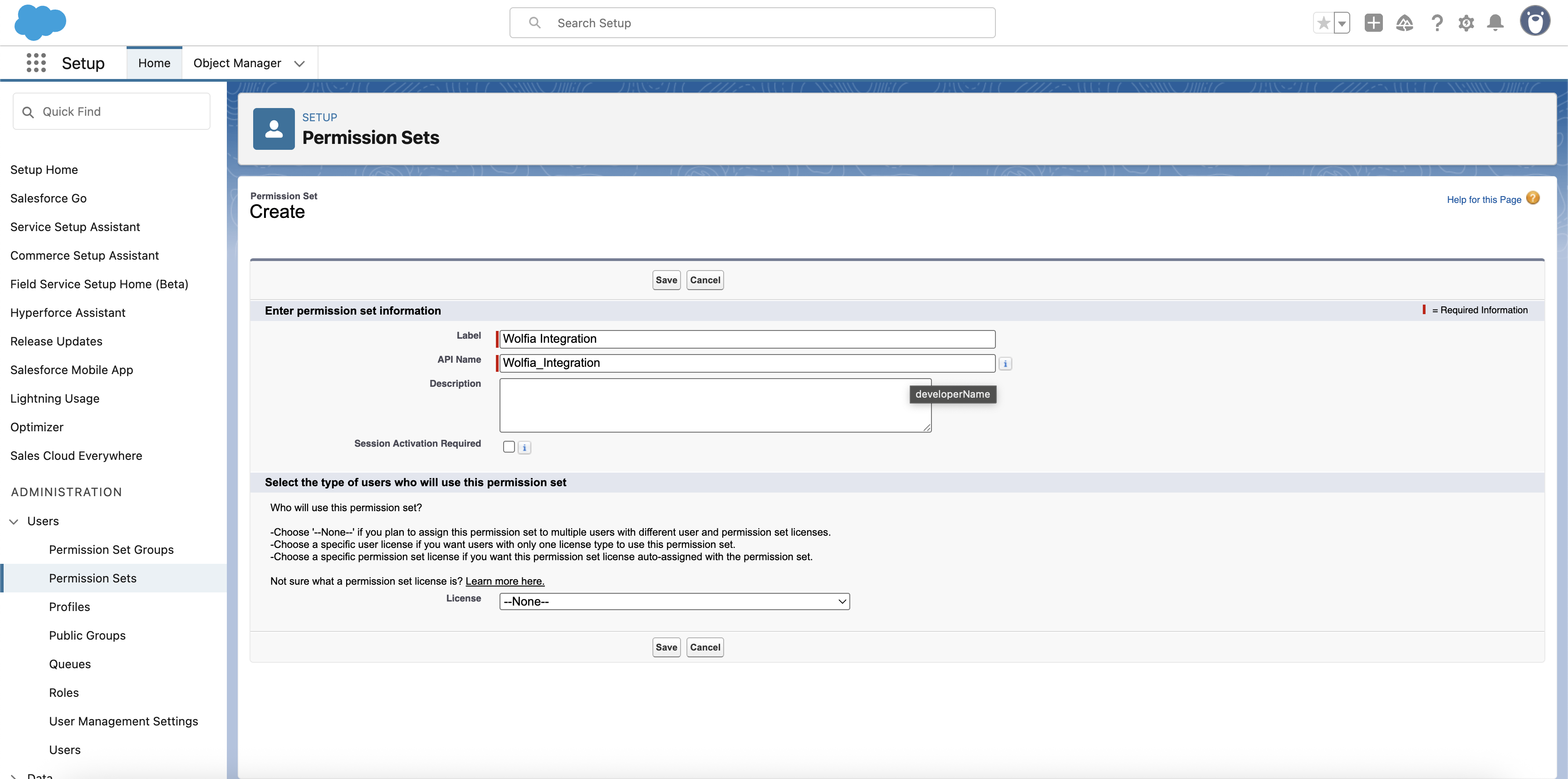 Create Permission Set Form