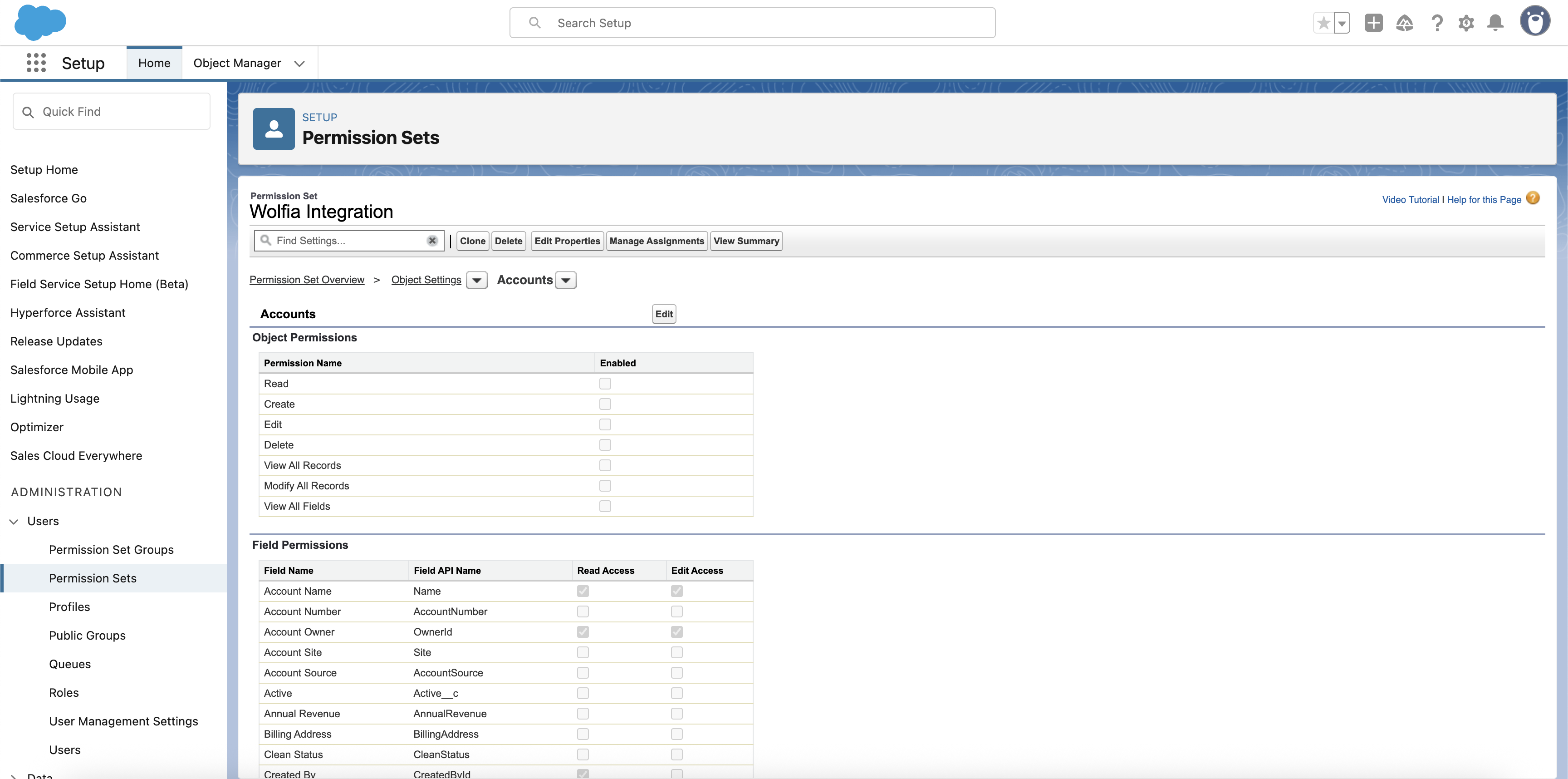 Accounts Object Permissions