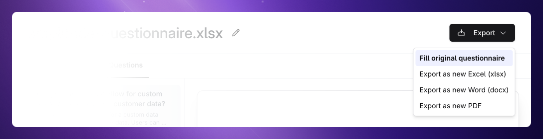 Exporting completed questionnaire
