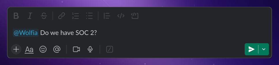 Tagging Wolfia in a Slack channel