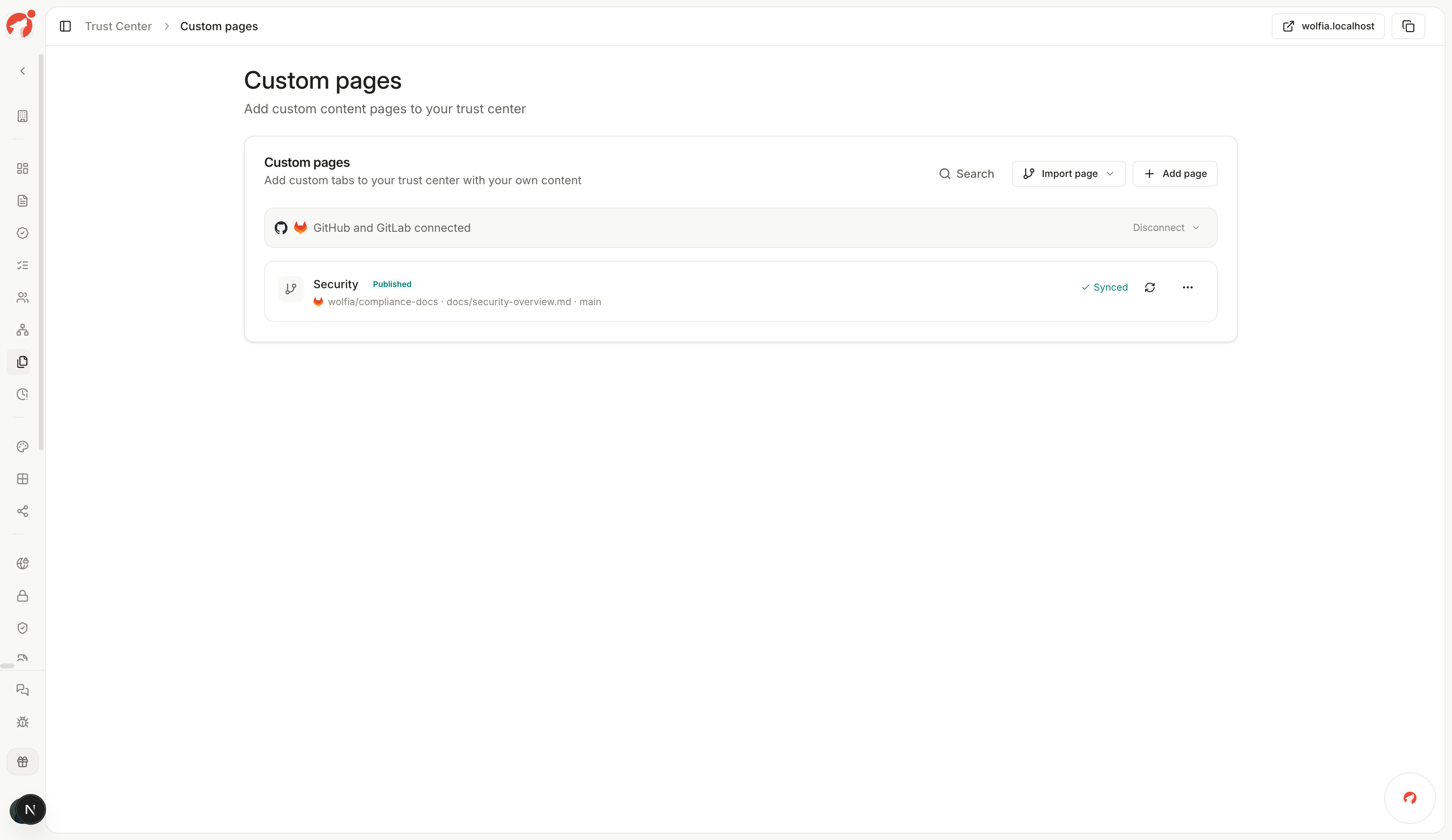 Trust center custom pages with a synced GitLab page