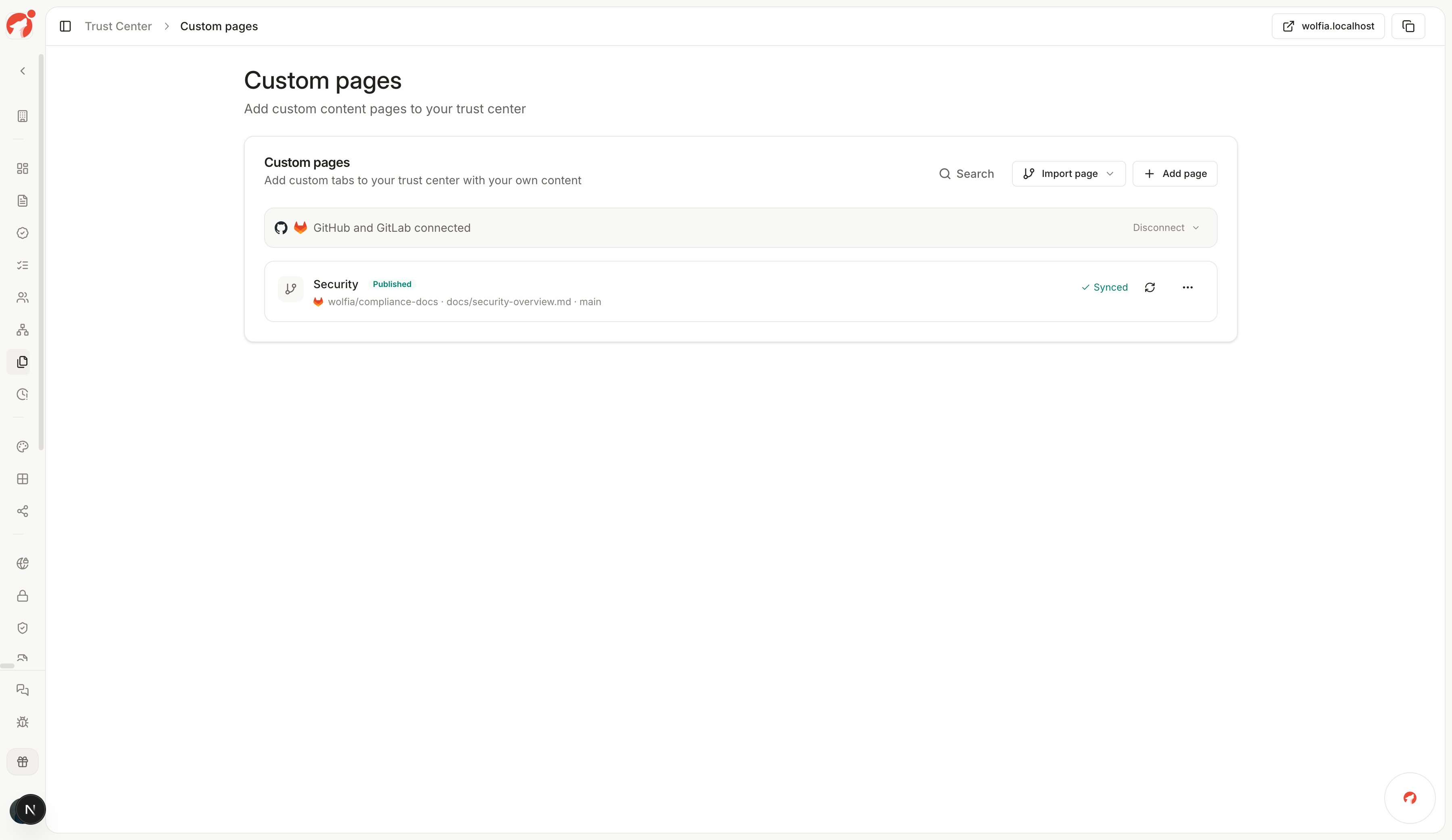 Trust center custom pages with a synced GitLab page
