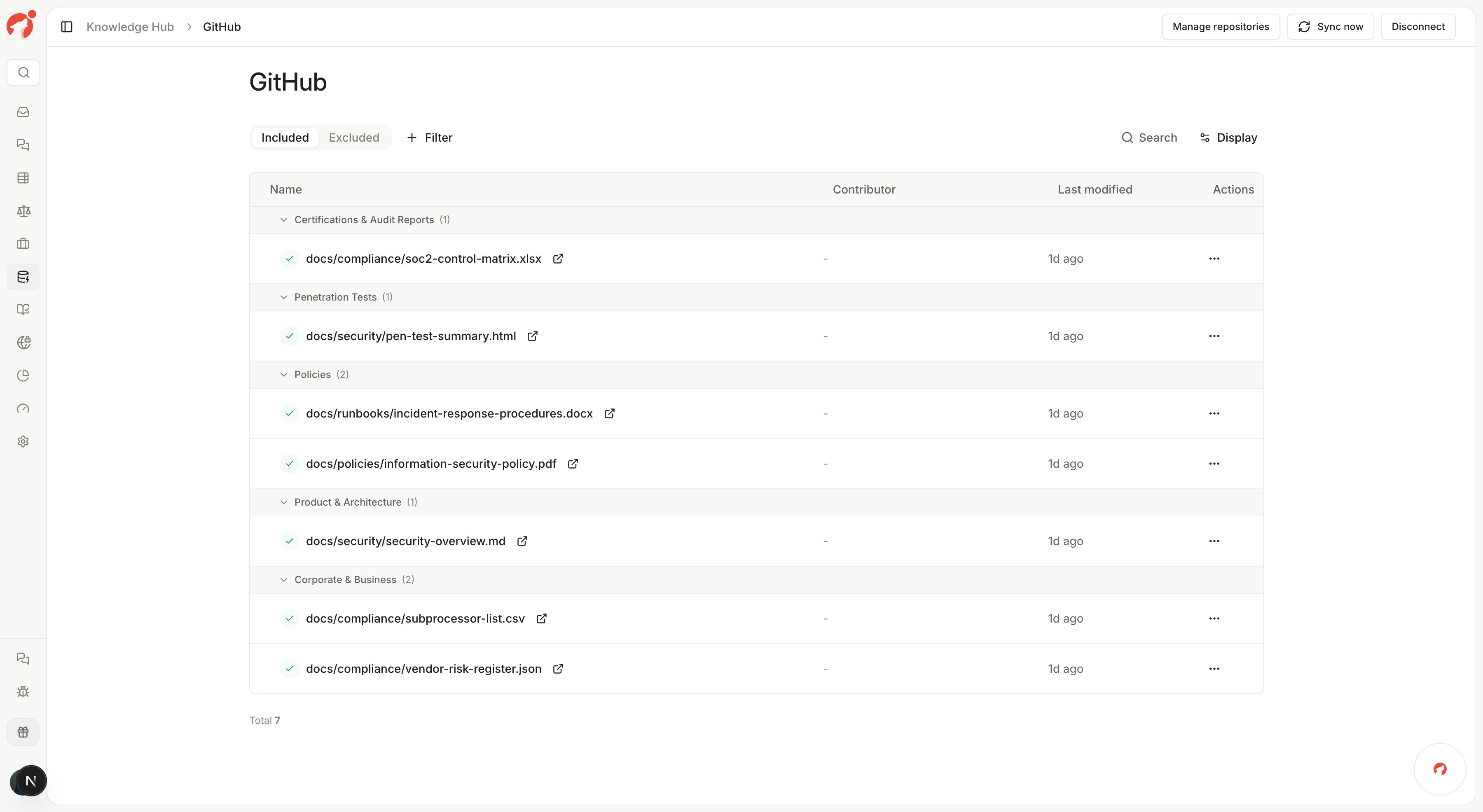 GitHub synced files in the Knowledge Hub