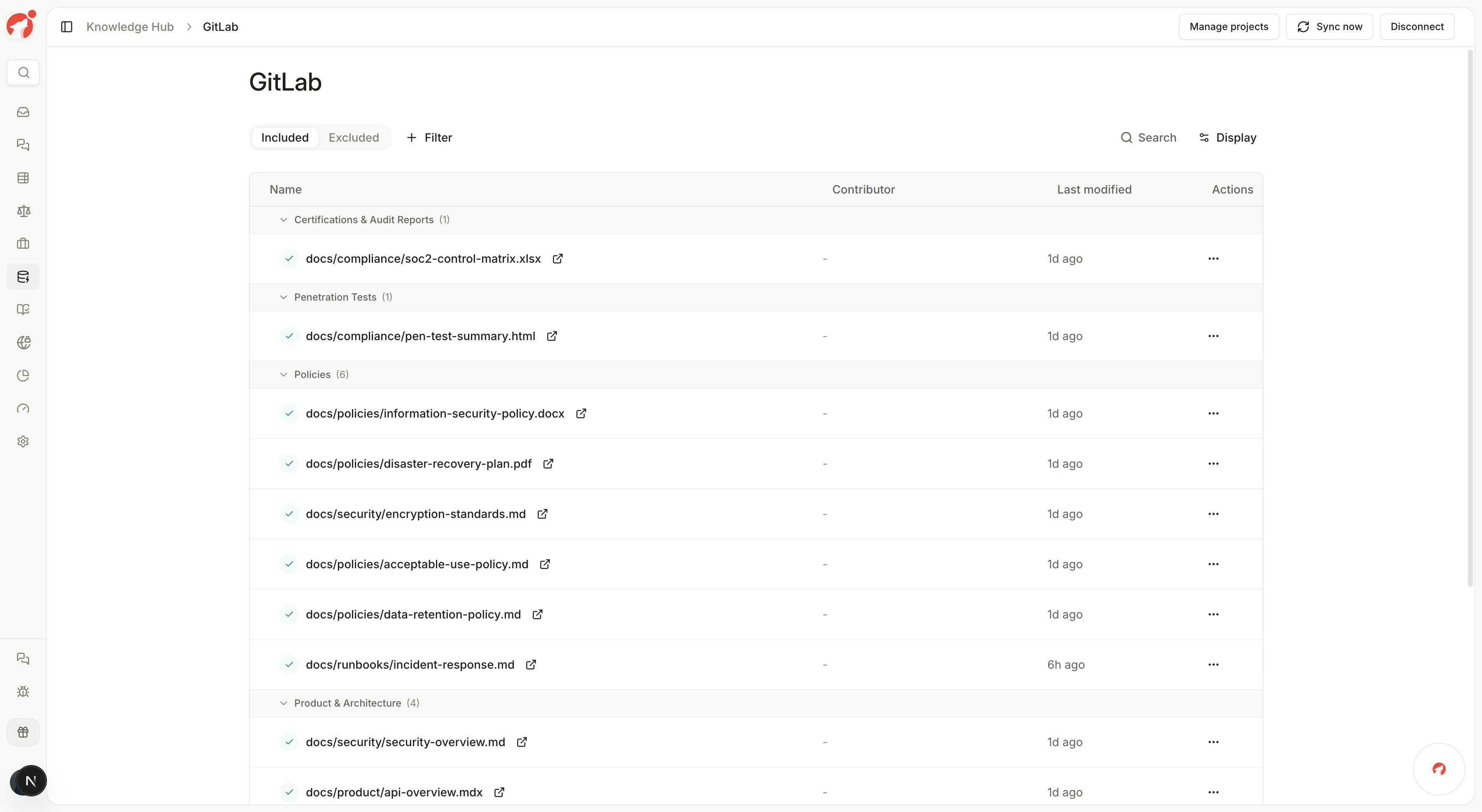 GitLab synced files in the Knowledge Hub