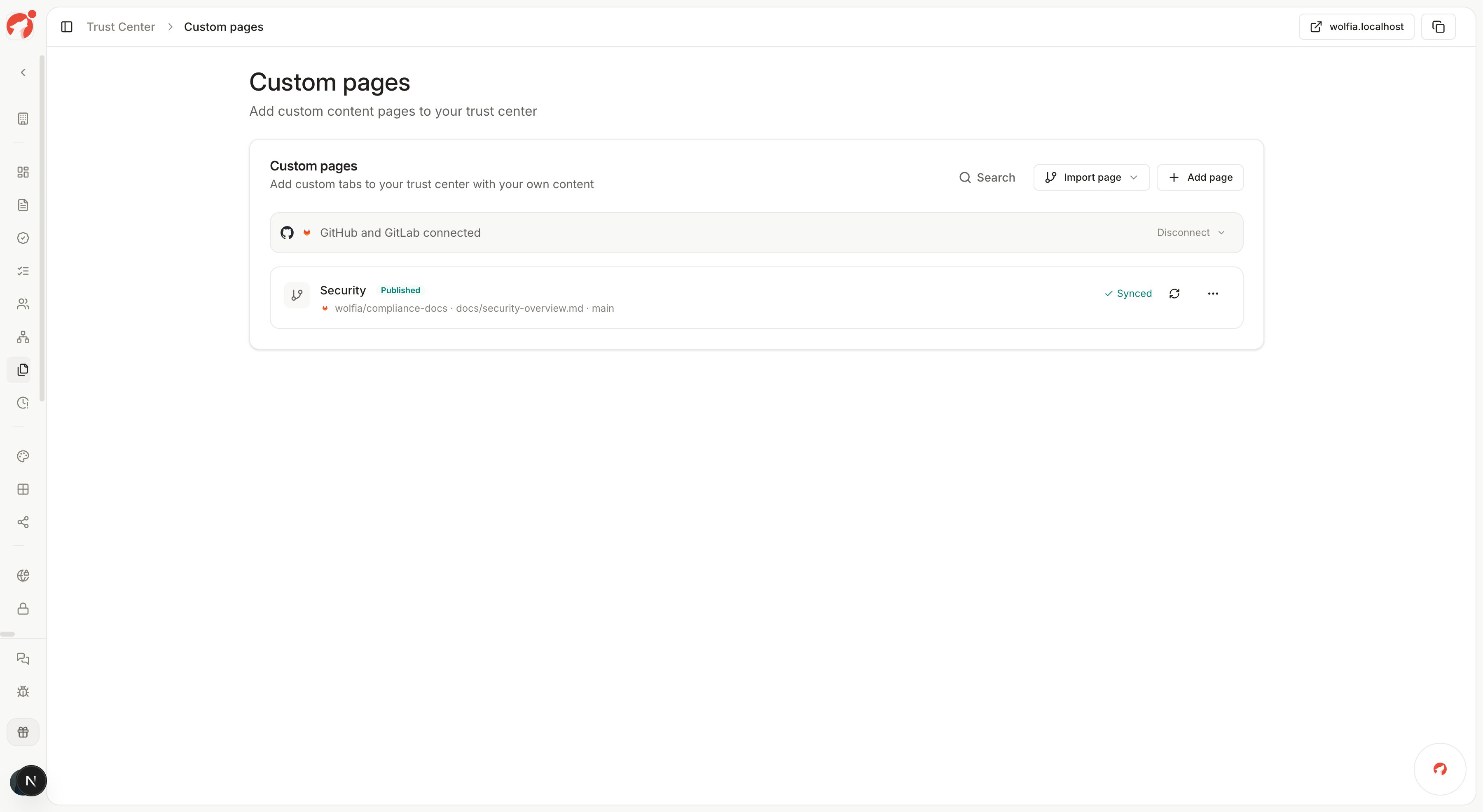 Trust center custom pages with a synced GitLab page
