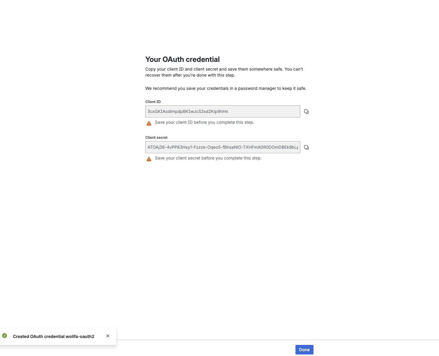 OAuth Credentials Created