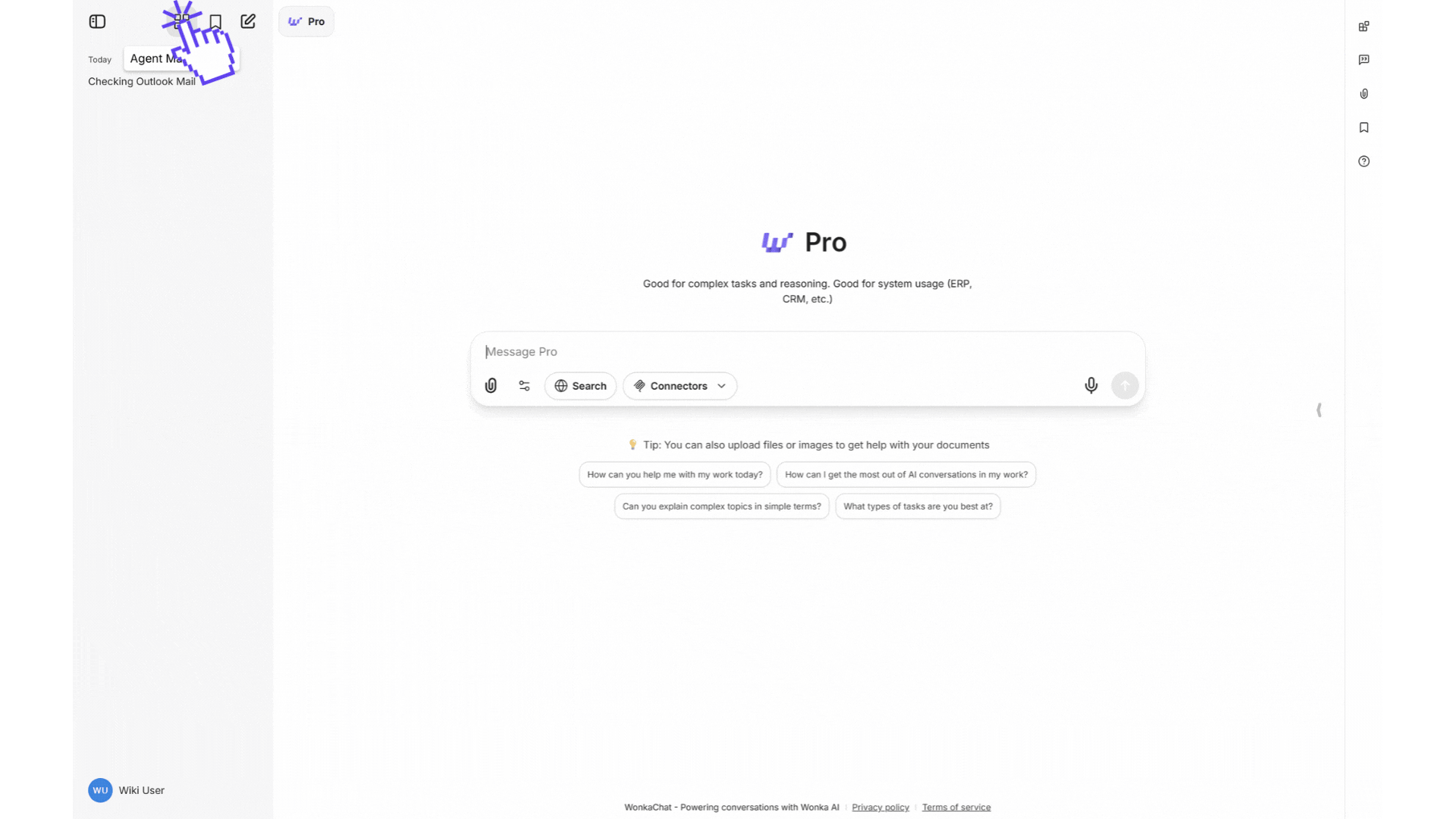 Agent marketplace on top left