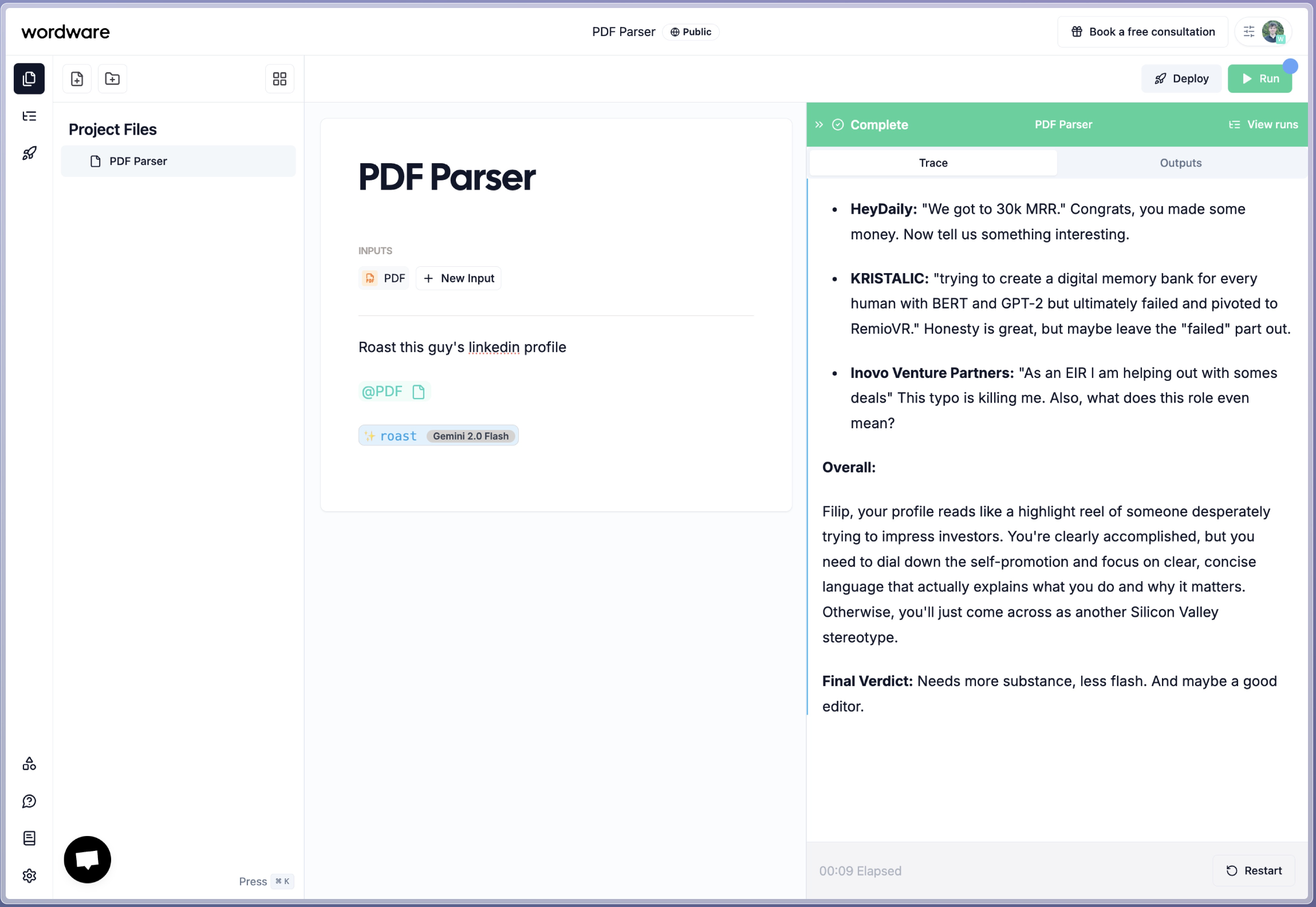 Parsing a PDF - Wordware