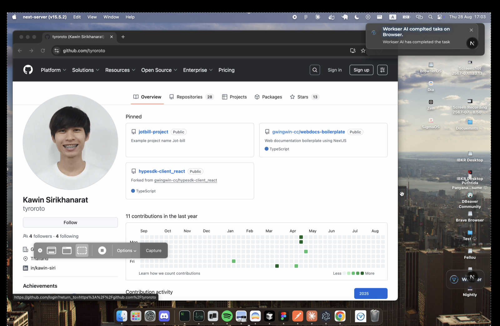 Workser Desktop notifications bar