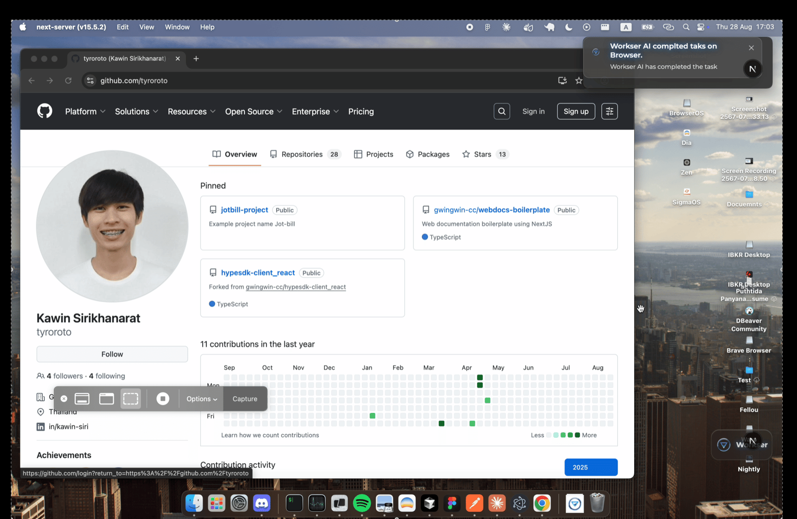 Workser Desktop notifications bar