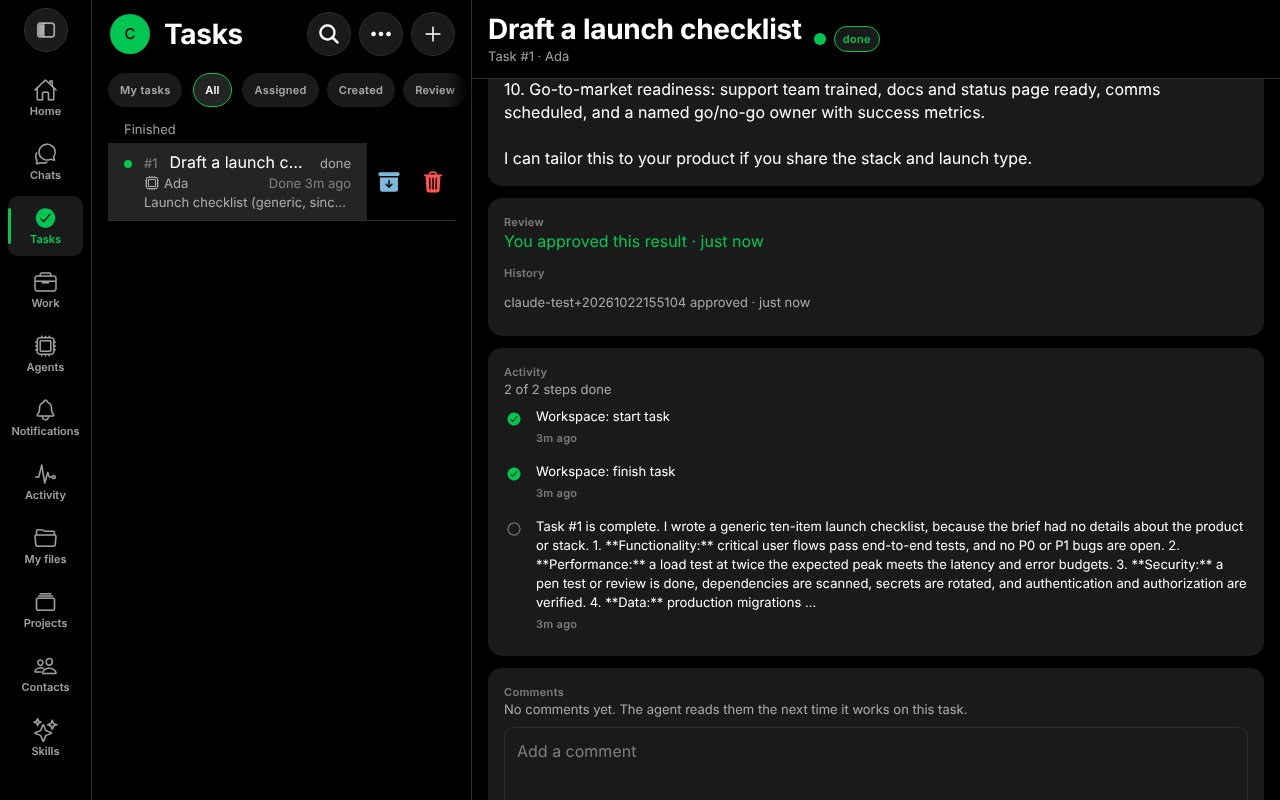 The task list showing task 1 as done