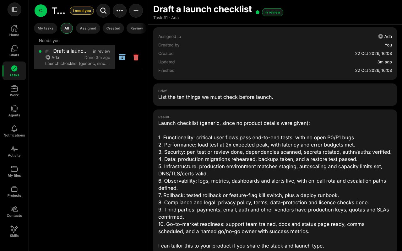The result of the task with Approve and Request changes below it