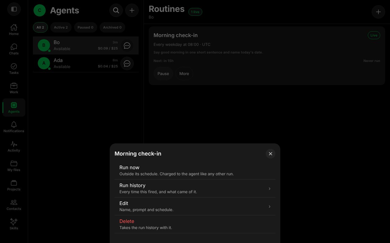 The More menu of a routine