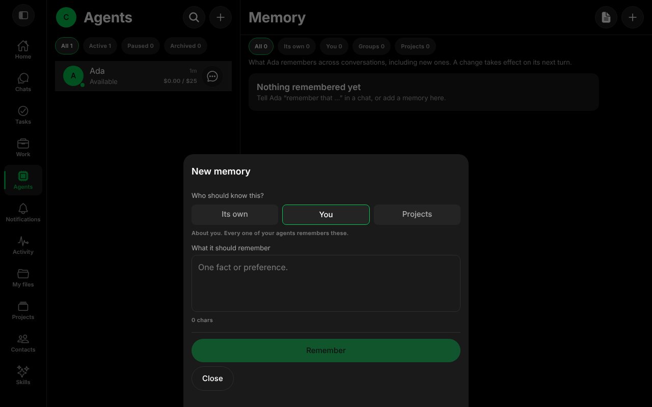 The New memory form with the scope choice and an empty text box